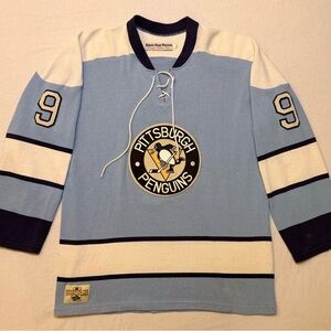 Ebbets Field Flannels Pittsburgh Penguins NHL Hockey Wool Sweater Jersey Blue XL